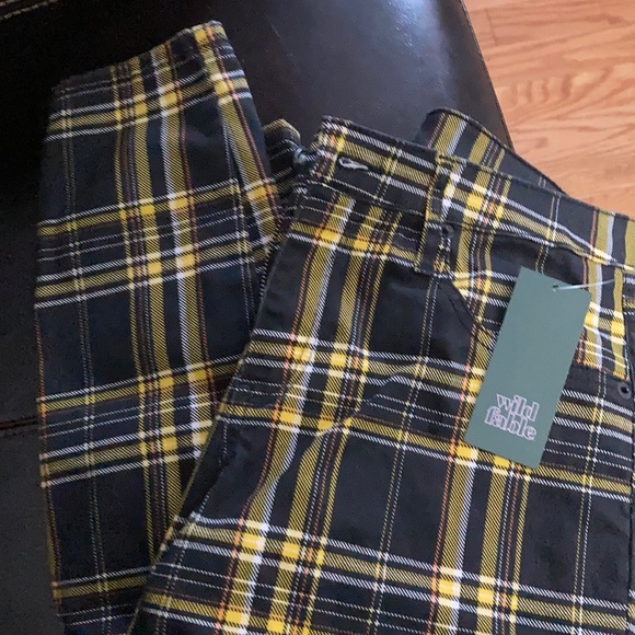 yellow plaid skinny jeans